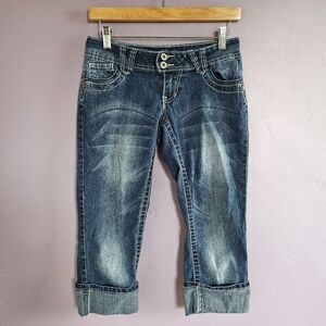 Angels Jeans Vintage Y2K 2000s Low Rise Dark Wash Western Cuffed Capris